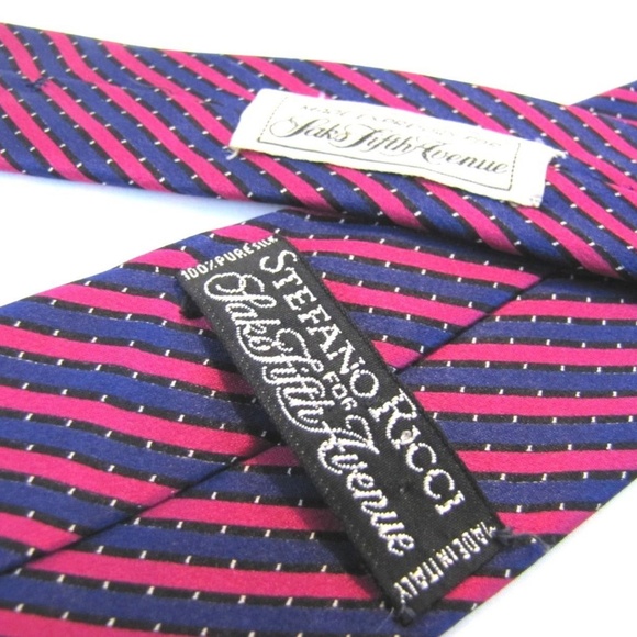 STEFANO RICCI Tie Slim Navy Blue Fuschia Stripe - Picture 4 of 8